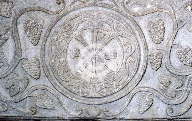 Chi-Rho symbol from Coptic sarcophagus, 7th century. Artist: Unknown.