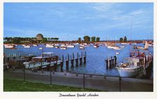 Chicago's downtown yacht harbour and lagoon, Illinois, USA, 1956