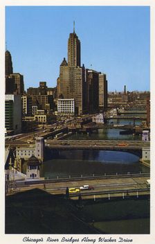Chicago's River Bridges along Wacker Drive postcard, 1959