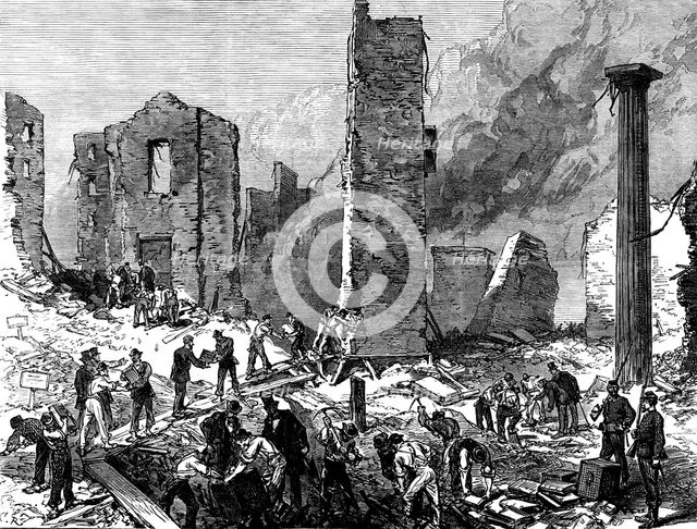 Chicago after the Fire: recovering valuables from the bank vaults, 1871. Creator: Unknown.