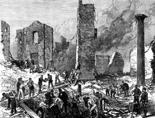 Chicago after the Fire: recovering valuables from the bank vaults, 1871. Creator: Unknown