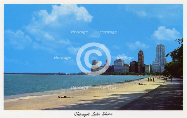 Chicago and the shore of Lake Michigan, Illinois, USA, 1954. Artist: Unknown