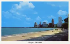 Chicago and the shore of Lake Michigan, Illinois, USA, 1954