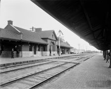 Chicago & North Western Railway station, Elmhurst, Ill., between 1880 and 1899. Creator: Unknown