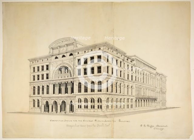 Chicago Public Library Design Competition, Chicago, Illinois, Perspective, 1891. Creator: Peter Bonnett Wight.