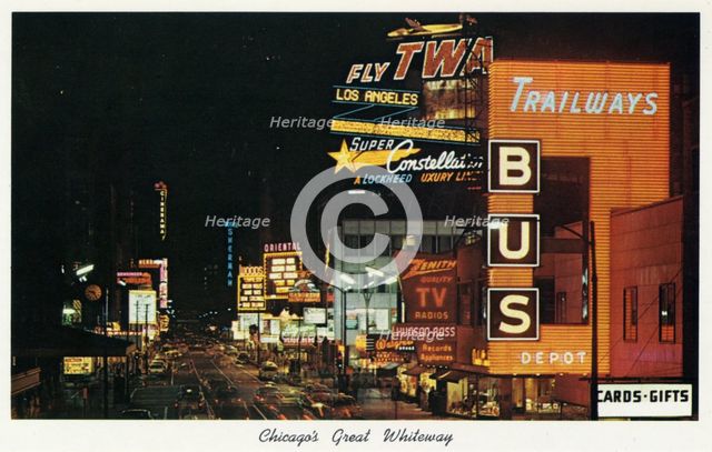 'Chicago's Great Whiteway', postcard, 1959. Artist: Unknown