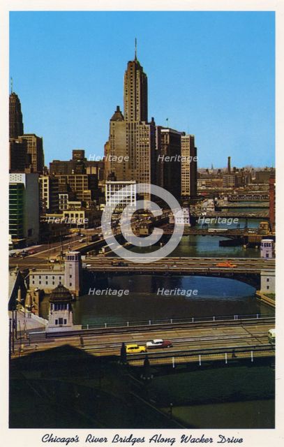 'Chicago's River Bridges along Wacker Drive', postcard, 1959. Artist: Unknown