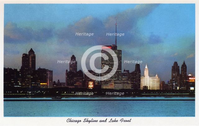 Chicago skyline and lake front, Illinois, USA, 1957. Artist: Unknown