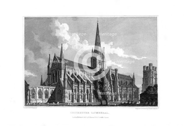 Chichester Cathedral, Chichester, West Sussex, 1829.Artist: Fenner, Sears & Co