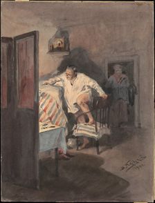 Chichikov at the house of Korobochka. Illustration for the novel Dead Souls by N. Gogol