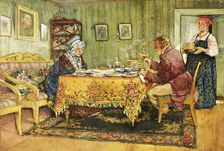 Chichikov at the house of Korobochka. Illustration for the novel "Dead Souls" by N. Gogol, 1930. Creator: Topikov (Pravednikov), Evtikhy Ivanovich (1890-1945)