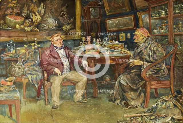 Chichikov at the house of Plyushkin. Illustration for the novel "Dead Souls" by N. Gogol, 1930. Creator: Topikov (Pravednikov), Evtikhy Ivanovich (1890-1945).