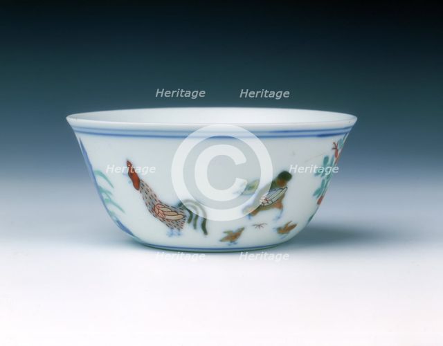 Chicken cup with doucai enamels, late Kangxi period, Qing dynasty, China, 1700-1722. Artist: Unknown