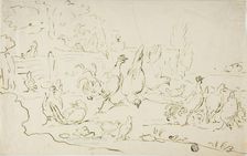 Chickens and Roosters in Yard, n.d. Creator: Unknown