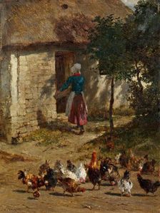 Chickens in front of a farmhouse, 1850/1860. Creator: Constant Troyon