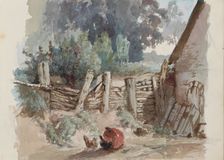 Chickens scratching in a farmyard, 1864-1865. Creator: Maria Vos