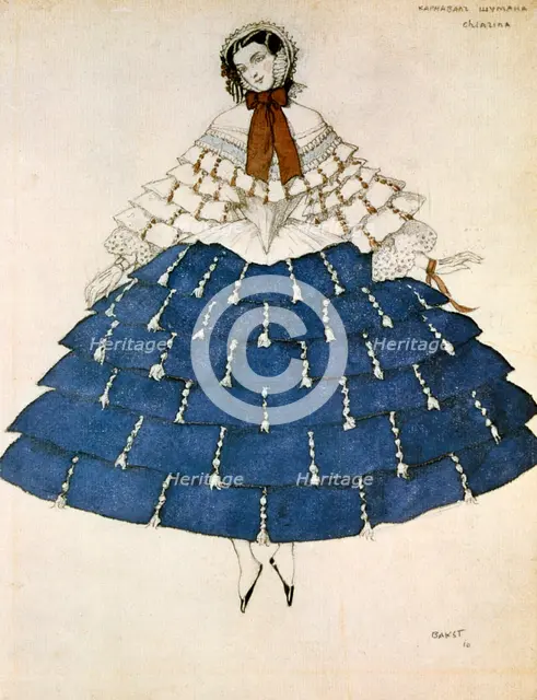 Chiarina, design for a costume for the ballet Carnival composed by Robert Schumann, 1919.  Artist: Leon Bakst