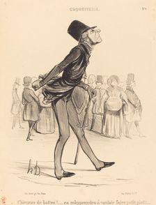 Chiennes de bottes! ...ça m'apprendra à vouloir faire petit pied!..., 1840. Creator: Honore Daumier