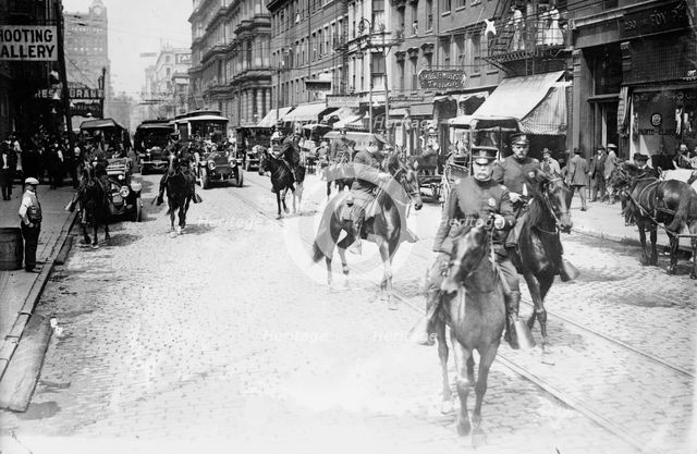 Chief Copelan protecting car in strike, between c1910 and c1915. Creator: Bain News Service.