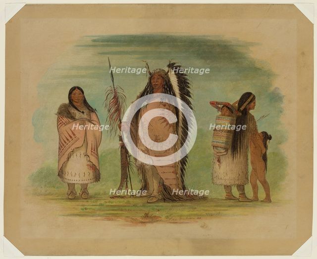 Chief Black Rock with His Wife and Daughter, 1865. Creator: George Catlin.