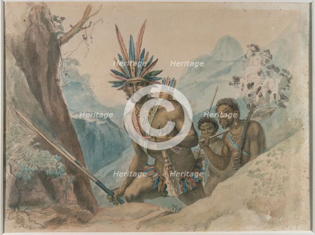 Chief of the Bororenos preparing for an attack, watercolor.