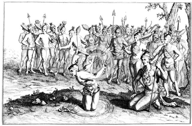 Chief of the Florida Indians consulting a magician (shaman) before going into battle, c1780. Artist: Unknown