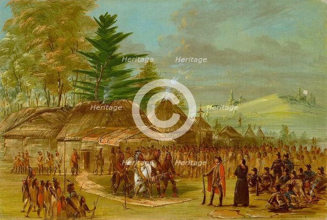 Chief of the Taensa Indians Receiving La Salle. March 20, 1682, 1847/1848. Creator: George Catlin.