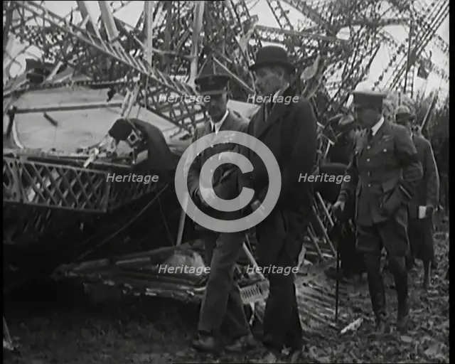 Chief Marshal Sir John Salmond and Other British Officials Walking Around the Wreckage..., 1930. Creator: British Pathe Ltd.