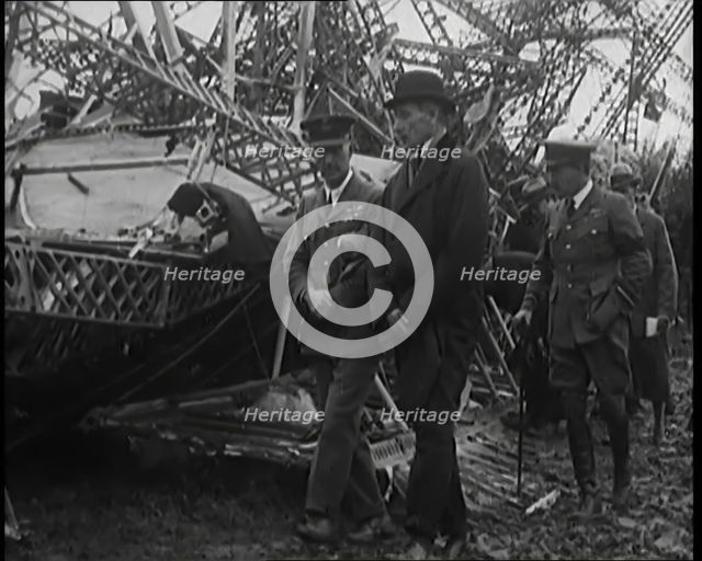 Chief Marshal Sir John Salmond and Other British Officials Walking Around the Wreckage..., 1930. Creator: British Pathe Ltd.