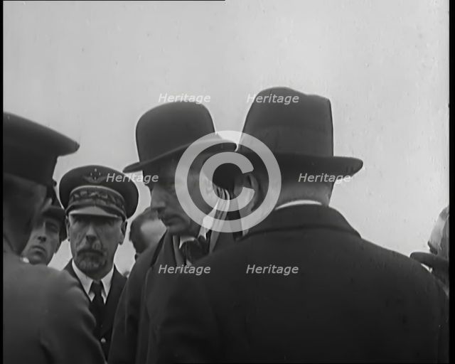 Chief Marshal Sir John Salmond and Other British Officials Inspecting the Wreckage of the..., 1930. Creator: British Pathe Ltd.