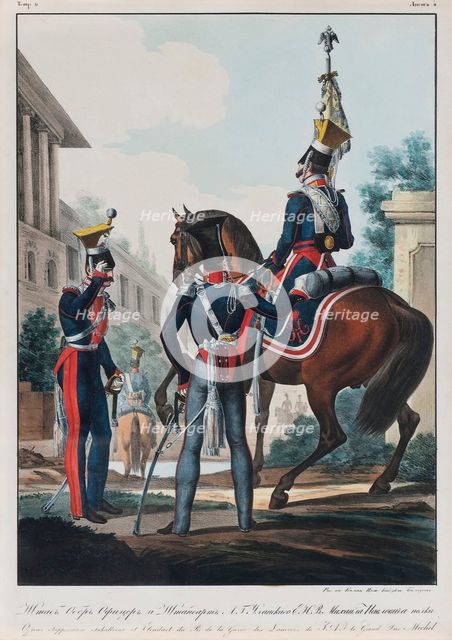 Chief Staff Officers of the Uhlans Regiment Grand Duke Michael Pavlovich of Russia, 1830s. Artist: Belousov, Lev Alexandrovich (1806-1864)