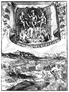 Chief Wahunsonacock smoking in his hut, 1686