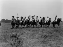 Chiefs in the Sun Dance parade-Cheyenne, c1927. Creator: Edward Sheriff Curtis