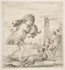 Child Carrying a Puppy on his Shoulder, ca. 1662. Creator: Stefano della Bella