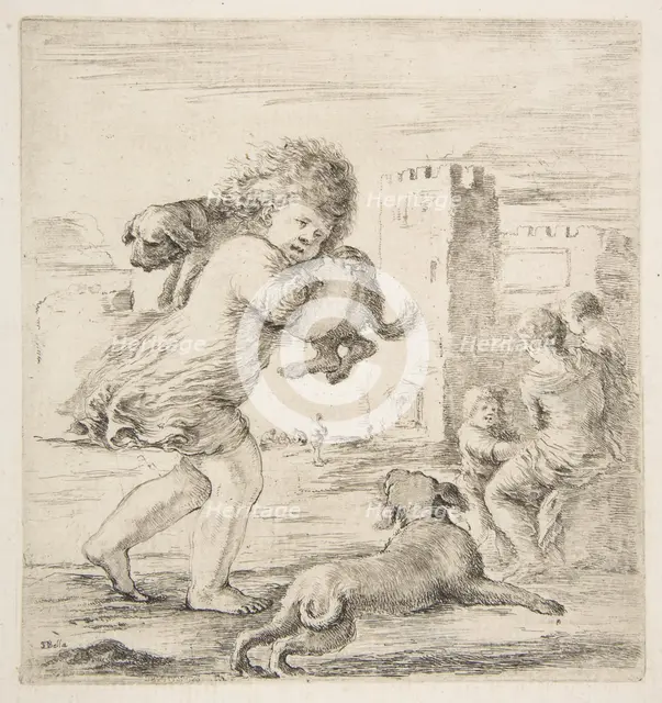 Child Carrying a Puppy on his Shoulder, ca. 1662. Creator: Stefano della Bella.