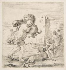 Child Carrying a Puppy on his Shoulder, ca. 1662. Creator: Stefano della Bella