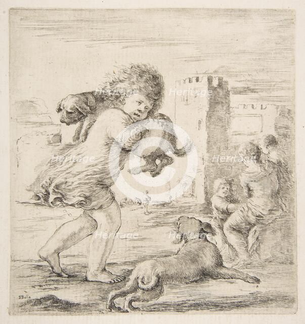 Child Carrying a Puppy on his Shoulder, ca. 1662. Creator: Stefano della Bella.