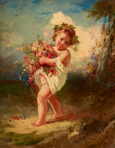 Child Carrying Flowers, c1850. Creator: Francois Louis Lanfant De Metz