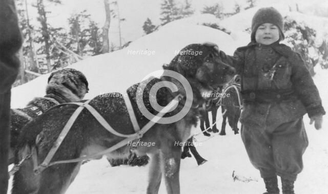 Child and dogs, between c1900 and c1930. Creator: Unknown.