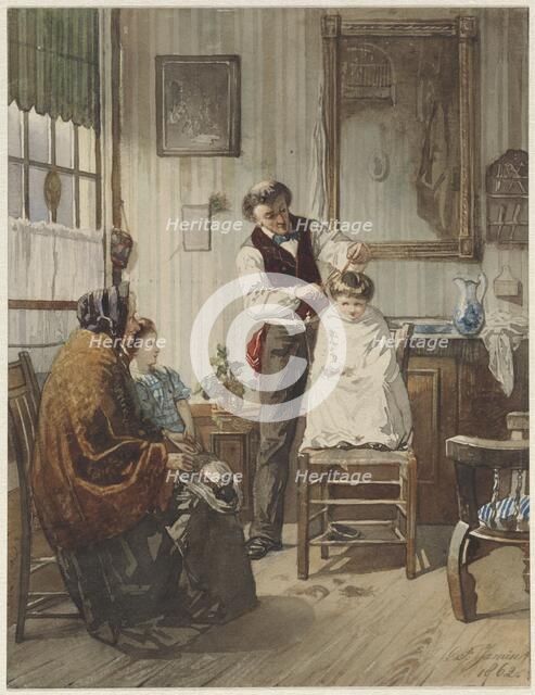 Child at the hairdresser, 1862. Creator: Diederik Franciscus Jamin.