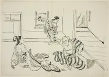 Child Attendant and Bald Tengu of Mt. Kurama (Kaburo Kurama Tengu), no. 7 from a..., c. 1716/35. Creator: Okumura Masanobu