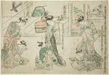 Child Attendants: A Set of Three (Kamuro sanpukutsui), c. 1744/51. Creator: Okumura Masanobu