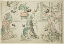 Child Attendants: A Set of Three (Kamuro sanpukutsui), c. 1744/51. Creator: Okumura Masanobu