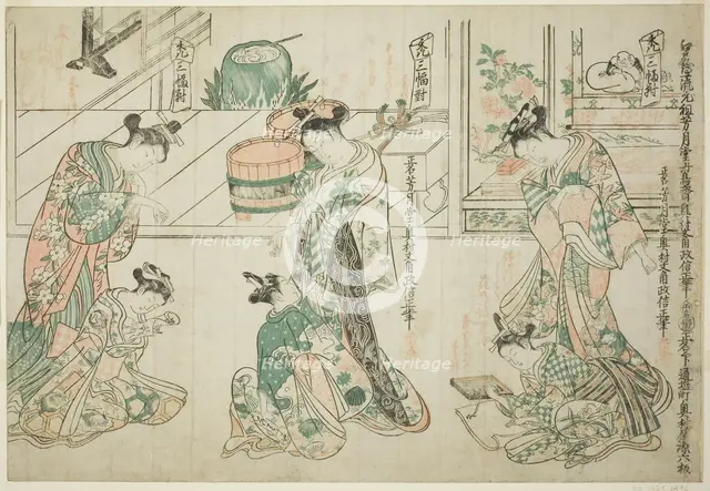 Child Attendants: A Set of Three (Kamuro sanpukutsui), c. 1744/51. Creator: Okumura Masanobu.