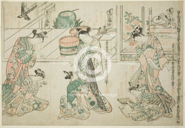 Child Attendants: A Set of Three (Kamuro sanpukutsui), c. 1744/51. Creator: Okumura Masanobu.