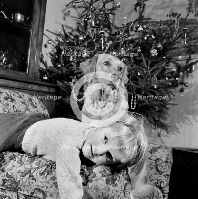 Child, dog and Christmas tree, December 1960. Artist: John Gay
