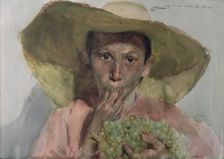 Child eating grapes watercolor by Joaquin Sorolla