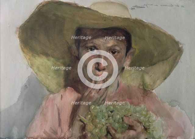  'Child eating grapes', watercolor by Joaquin Sorolla.