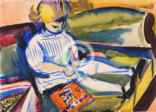 Child on Sofa, ca. 1914-1918. Creator: Henry Lyman Saÿen.