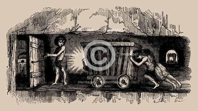 Child labour in coal mines: Two thrusters and a trapper in a coal mine, Second Half of the 19th cen. Creator: Anonymous ().
